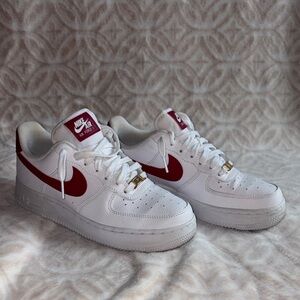 Nike Air Force 1 White and Red Shoes